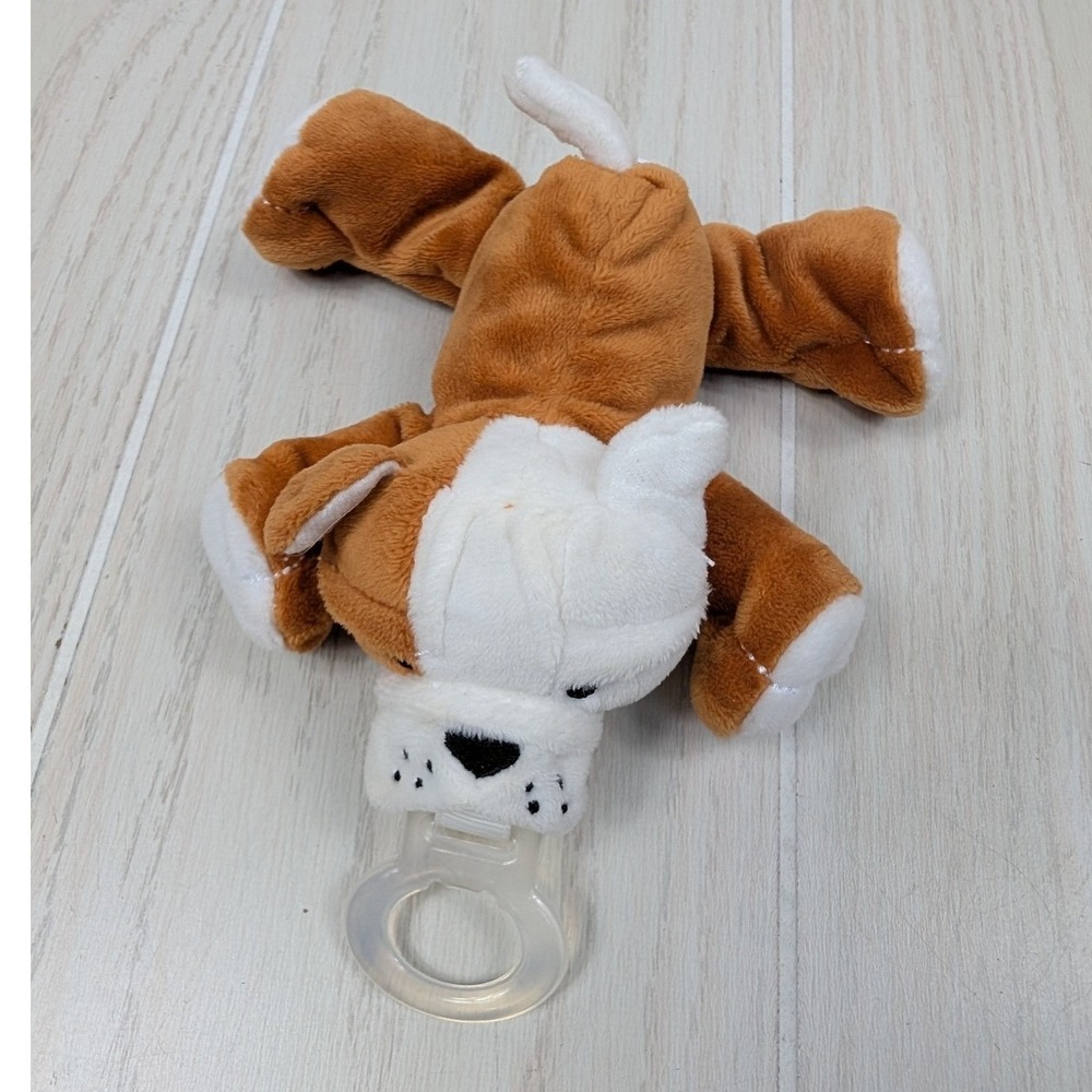 Nookums Paci-Plushies Plush Puppy Dog Brown White Bulldog Pacifier Holder